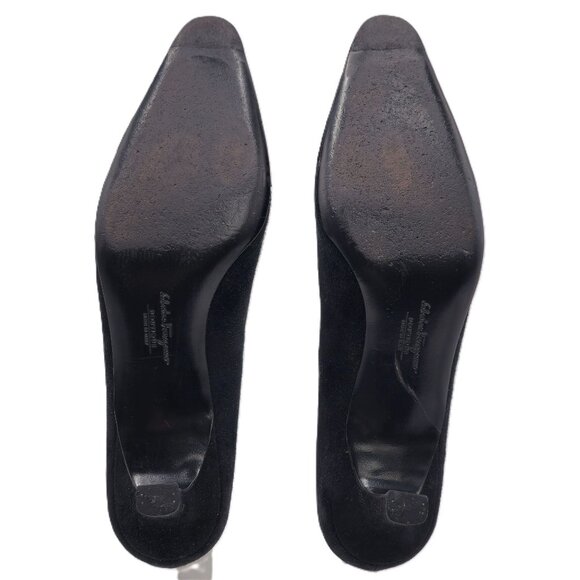Vintage Salvatore Ferragamo Italy Black Suede Pumps Womens 8.5AAAA Dress Shoes - Picture 5 of 11
